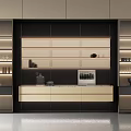 Modern Sideboard Design With LED Lighting Glass Door Cabinets And Slatted Panel