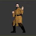 Game And Movie Character Male In Yellow Robe With Martial Arts Stance And Boots
