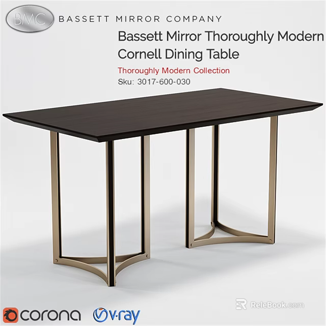 Cornell Dining Table From Thoroughly Modern Collection With Metal Legs And Dark Tabletop 3d model 