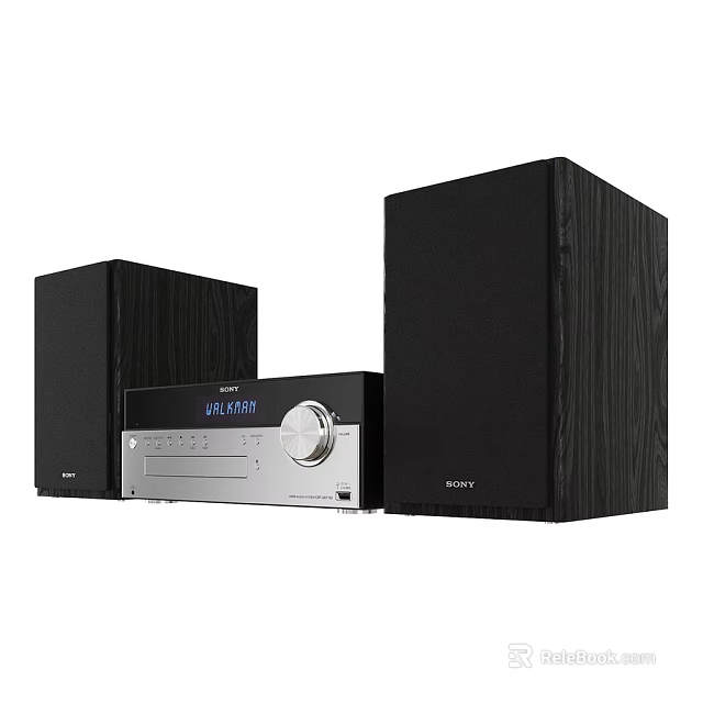 Sony Audio System With Wooden Speakers Silver Receiver Display And Control Knobs 3d model 