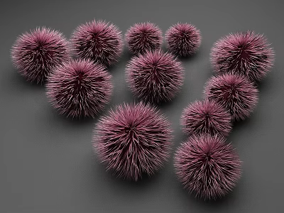 Vibrant Purple Fluffy Decorative Balls Arranged On Gray Background Surface 3d model