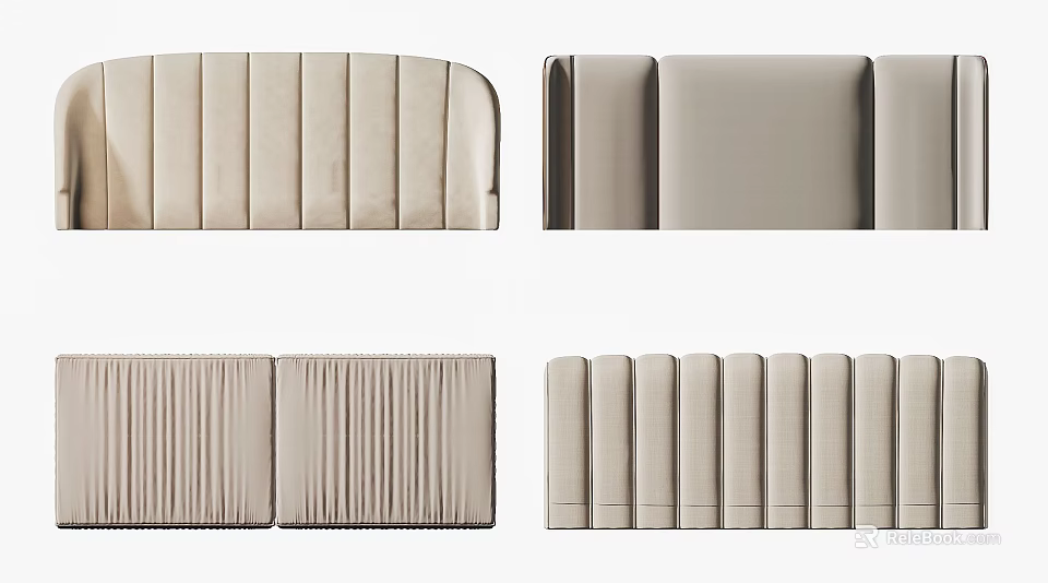 Different Upholstered Backrest Designs With Vertical Stitches And Fabric Details 3d model 