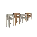 Modern Upholstered Single Chair Design With Curved Armrest And Wooden Legs