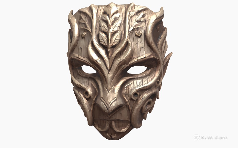 Vintage Decorative Ornament Set Featuring Carved Leaf Pattern Metallic Mask And Artistic Details 3d model 