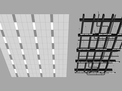 Modern Ceiling Design With Grid Pattern Recessed Lights And Framework Structure 3d model