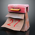Vintage Red Calendar With Metal Top And Paper Sheet Showing Number 27