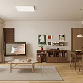 Modern Living And Dining Room Interior With Sofa Coffee Table Dining Set And Wall Art