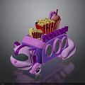Cartoon Pink And Purple Cat Shaped Popcorn Truck With Popcorn Buckets And Drink Cups
