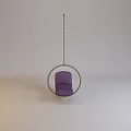 Modern Round Hanging Chair Design With Purple Cushion And Metal Chain Suspension