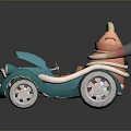 Cartoon Blue Toy Car With Pink Figure Silver Wheels And Red Front Details