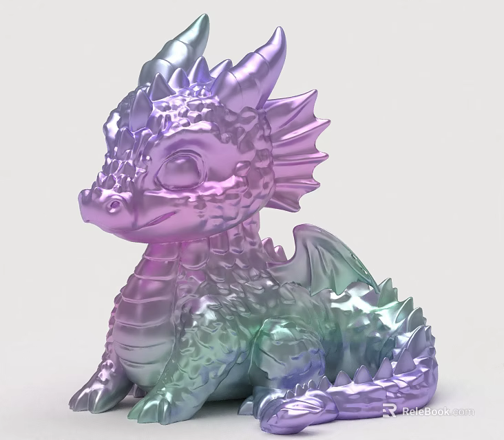 Cute Colorful Dragon Sculpture With Iridescent Shiny Surface And Detailed Design 3d model 