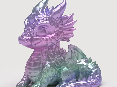 Cute Colorful Dragon Sculpture With Iridescent Shiny Surface And Detailed Design 3d model