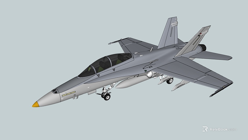 High Tech Gray Fighter Jet With Cockpit And Landing Gear 3d model 