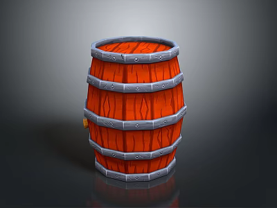 Red Wooden Barrel 3D Model with Gray Metal Hoops and Wooden Staves 3d model