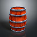 Red Wooden Barrel 3D Model with Gray Metal Hoops and Wooden Staves