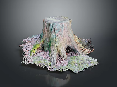 Tree Stump With Textured Bark Spreading Roots And Moss Covered Base 3d model