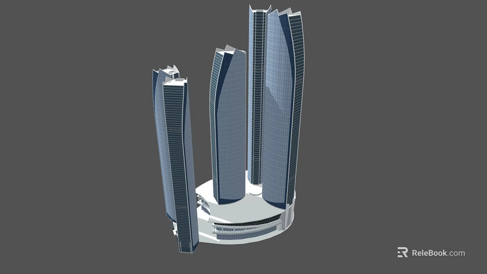 Modern Office Buildings With Tall Glass Facade And Circular Base Structure Design 3d model 