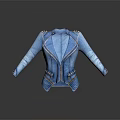 Stylish Blue Denim Biker Jacket With Front Zipper And Studs Decoration On Sleeves
