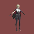 Blonde Woman In Black Leather Outfit Standing Against Red Background With Gloves