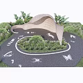 Curved Garden Pergola With Circular Path Green Plants And Decorative Patterns