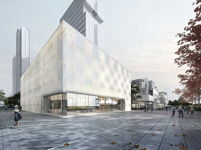 Modern Sales Office Building With Glass Facade And Urban Plaza Area 3d model