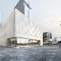 Modern Sales Office Building With Glass Facade And Urban Plaza Area