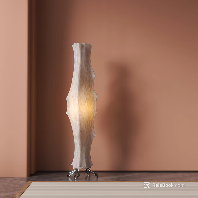 Modern White Textured Floor Lamp With Warm Glow In Beige Room Corner 3d model 