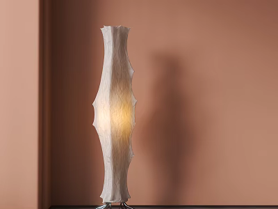 Modern White Textured Floor Lamp With Warm Glow In Beige Room Corner 3d model