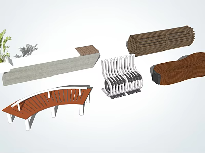 Diverse Outdoor Landscape Seats With Wooden Metal Designs And Garden Elements 3d model