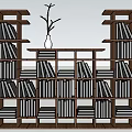 Stylish Wooden Bookshelf With Multiple Shelves Filled With Books And White Vase With Twigs