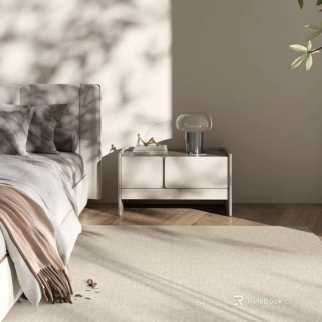 Modern Bedside Table With Storage Drawers And Glass Lamp In Bedroom Interior Design 3d model 