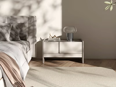 Modern Bedside Table With Storage Drawers And Glass Lamp In Bedroom Interior Design 3d model