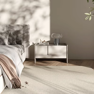 Modern Bedside Table With Storage Drawers And Glass Lamp In Bedroom Interior Design 3d model