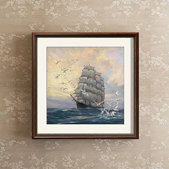 Mediterranean Landscape Painting Blue Entrance Marine Vessel Decorative Painting 3d model