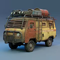 Vintage Off Road Van With Yellow Red Body Roof Rack And Operator Team Logo