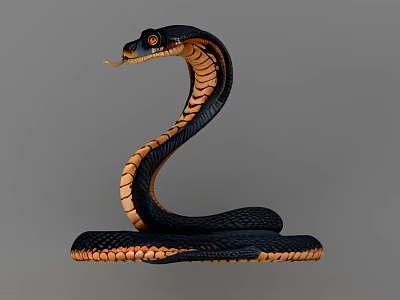 Black and Orange Reptile Cobra with Upright Neck and Coiled Body Scales 3d model