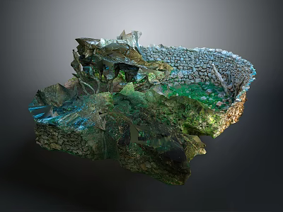 Wood And Stone 3D Model Natural Landscape With Moss Green Plants And Rock Textures 3d model