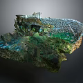 Wood And Stone 3D Model Natural Landscape With Moss Green Plants And Rock Textures
