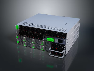 High Performance Rack Mounted Server With Multiple Drive Bays Green Indicator Lights And Gray Chassis 3d model