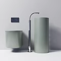 Light Green Wall Mounted Toilet with Matching Trash Can Silver Flush Button and Pipe