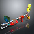 Unique Colorful Weapon With Red Yellow Silver Barrel Handle And Decorative Stickers
