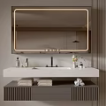 Modern Elegant Bathroom Cabinet with LED Lighted Mirror Marble Countertop Toiletries Drawers and Towels