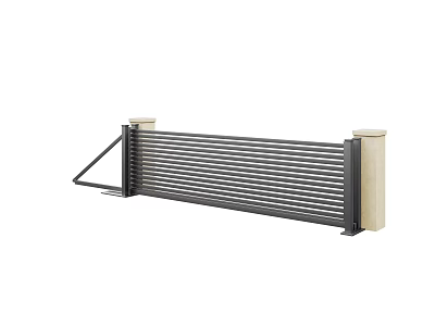 Modern Sliding Gate With Metal Slats And Beige Support Pillars Design 3d model