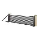 Modern Sliding Gate With Metal Slats And Beige Support Pillars Design