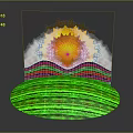 Colorful Layered Decorative Structure With Yellow Top White Cloud Middle And Green Striped Bottom
