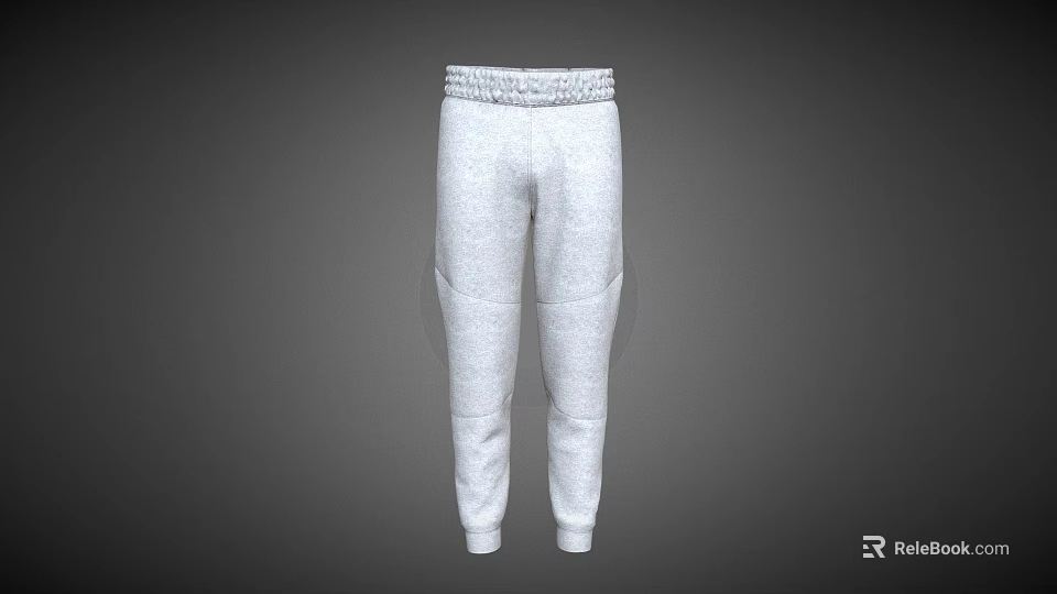 Gray Casual Sweatpants With Elastic Waistband And Cuffed Ankles Design 3d model 