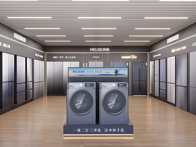 Home Appliance Specialty Store Showcasing Washing Machines And Refrigerators In Modern 3d model