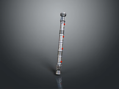 Silver Long Rod Weapon with Multiple Ring Structures and Red Accent Dots 3d model