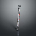 Silver Long Rod Weapon with Multiple Ring Structures and Red Accent Dots 3d model