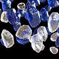Decorative Blue And Transparent Glass Block Chandelier Hanging On Black Background
